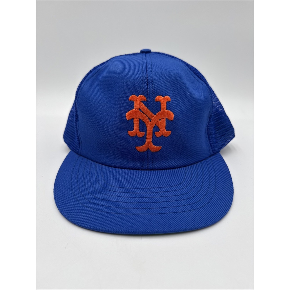 Vintage New York Mets MLB Baseball Blue Trucker Mesh Hat Cap Snapback Adjustable